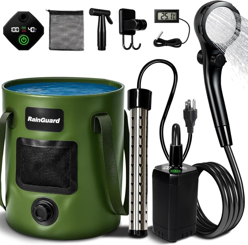 Motivekit Portable Camping Shower, 6000mAh Rechargeable Shower Pump, Large Capacity Foldable Bucket, 6' 7" Filtered Shower Head, Summer Beach, Outdoor Camp Showering, Hiking, Pet Bath, RV Car Wash, Water Plant - Image 1